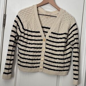 Sezane Cream and Black Striped Cardigan
